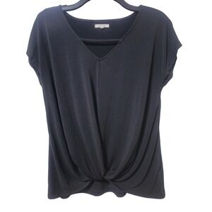 Maurices Black V Neck Short Sleeve Twist Front Knit Top Shirt Size Medium